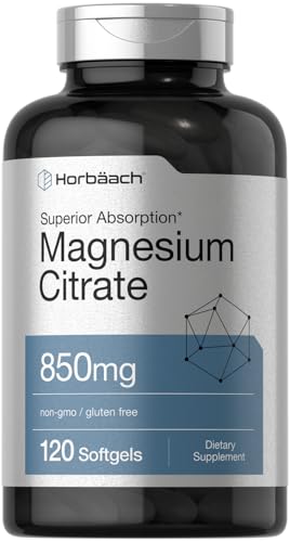 Horbaach Magnesium Citrate 850mg 120 Softgels Superior Absorption NonG –