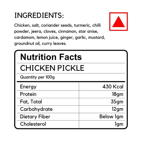 Ingredients and Nutrition facts of Chicken Pickle Mild Spice