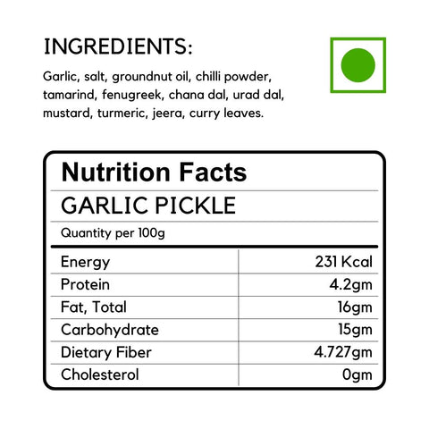 Ingredients and Nutrition facts of Garlic Pickle