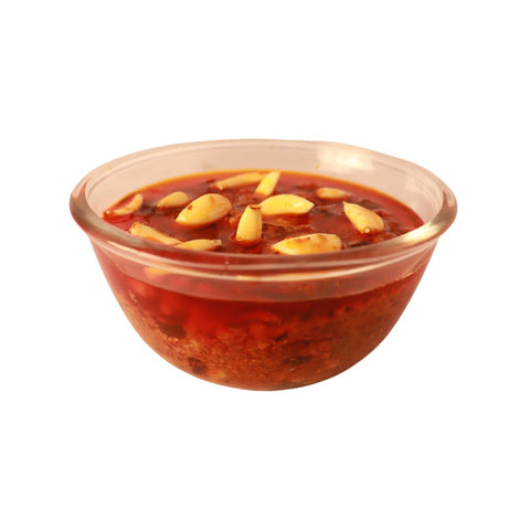 Indian-style garlic pickle with vibrant spices.