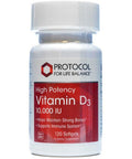 Vitamin D-3 10,000 IU 120 gels by Protocol For Life Balance