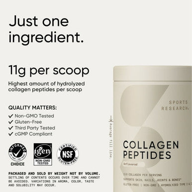 Sports Research Collagen Peptides Hydrolyzed Type I & III Collagen Unflavored 16 oz (454 g)