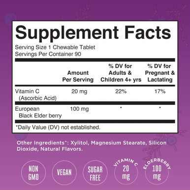 MaryRuth Organics Elderberry Chewable Tablets (90 Count)
