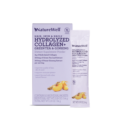 NatureWell Hydrolyzed Collagen Green Tea & Ginseng Dietary Supplement Powder 10 Pack