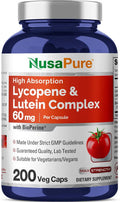 NusaPure Lycopene & Lutein Complex 60mg per caps 200 Veggie Capsules (Non-GMO & )