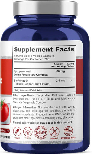 NusaPure Lycopene & Lutein Complex 60mg per caps 200 Veggie Capsules (Non-GMO & )