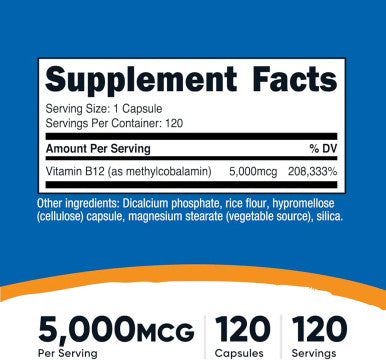 Nutricost Vitamin B12 (Methylcobalamin) 5000mcg 120 Capsules