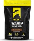 Ascent 100% Whey Protein Powder - Post Workout Whey Protein Isolate Zero Artificial Flavors & Sweeteners Gluten Free 5.5g BCAA 2.6g Leucine Essential Amino Acids Chocolate 2 lb