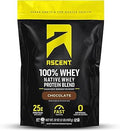 Ascent 100% Whey Protein Powder - Post Workout Whey Protein Isolate Zero Artificial Flavors & Sweeteners Gluten Free 5.5g BCAA 2.6g Leucine Essential Amino Acids Chocolate 2 lb