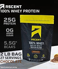 Ascent 100% Whey Protein Powder - Post Workout Whey Protein Isolate Zero Artificial Flavors & Sweeteners Gluten Free 5.5g BCAA 2.6g Leucine Essential Amino Acids Chocolate 2 lb