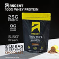 Ascent 100% Whey Protein Powder - Post Workout Whey Protein Isolate Zero Artificial Flavors & Sweeteners Gluten Free 5.5g BCAA 2.6g Leucine Essential Amino Acids Chocolate 2 lb