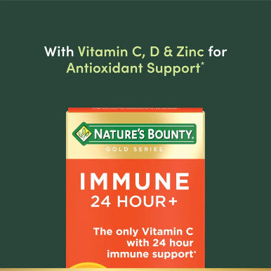Nature's Bounty Immune 24 Hour + The only Vitamin C with 24 Hour Immune Support from Ester-C 1000 mg Vitamin C, D & Zinc, Gluten Free Rapid Release Softgels 2 Softgels per Day 50 Count