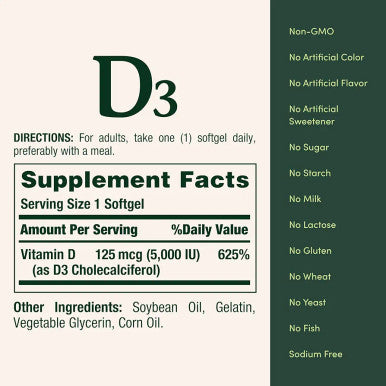 Nature's Bounty Vitamin D3 5000 IU Softgels Rapid Release Immune Support Vitamin D Supplements 150 Ct