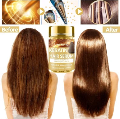 Layhomo Keratin Hair Treatment SerumHair Serum Treatment for Dry Damaged HairHair Oil Capsules with KeratinArgan Oil-Leave-in Anti Frizz Conditioner with Vitamins A C E & B5- No Rinse for All Hair Types
