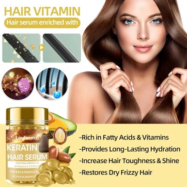 Layhomo Keratin Hair Treatment SerumHair Serum Treatment for Dry Damaged HairHair Oil Capsules with KeratinArgan Oil-Leave-in Anti Frizz Conditioner with Vitamins A C E & B5- No Rinse for All Hair Types