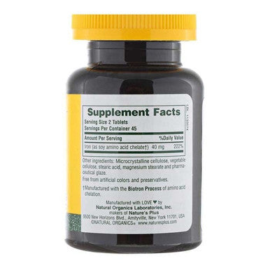 Natures Plus Iron 40 mg Biotron Amino Acid Chelate 90 Tablets