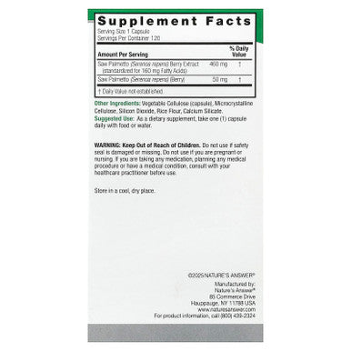 Nature's Answer Saw Palmetto Standardized 120 Vegetarian Capsules