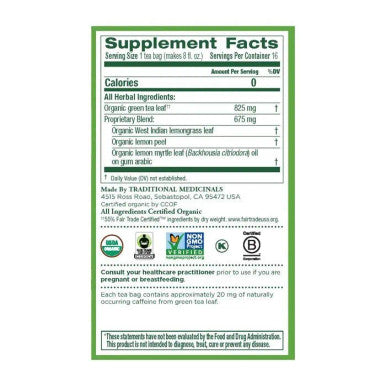 Traditional Medicinals Green Tea Lemongrass 16 Tea Bags