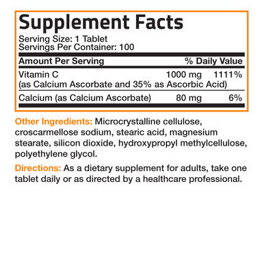 Bronson Buffered Vitamin C Calcium Ascorbate - 1,000 mg 100 Count