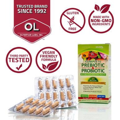 Olympian Labs Pre/Probiotic Complete - 25 Billion - 30 Vegetarian Capsules