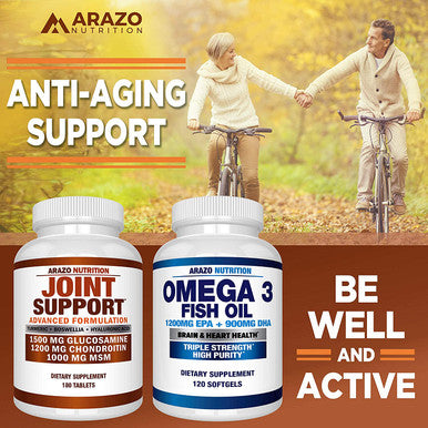 Glucosamine Chondroitin Turmeric Msm Boswellia Joint Support Supplement for Relief 180 Tablets Arazo Nutrition