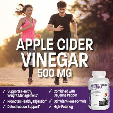 Apple Cider Vinegar with Cayenne Pepper High Potency - 500 mg - 180 Capsules