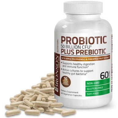 Bronson Probiotic 50 Billion Cfu + Prebiotic With Apple Polyphenols & Pineapple Fruit Extract For Women & Men Non-Gmo, 60 Vegetarian Capsules