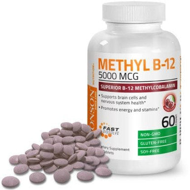 Bronson Methyl B12 5000 Mcg Vitamin B12 Methylcobalamin Energy & Brain Support 60 Lozenges