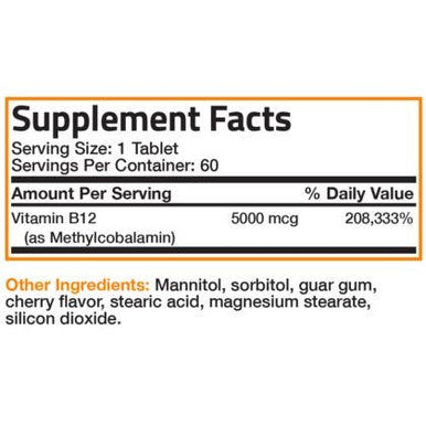 Bronson Methyl B12 5000 Mcg Vitamin B12 Methylcobalamin Energy & Brain Support 60 Lozenges