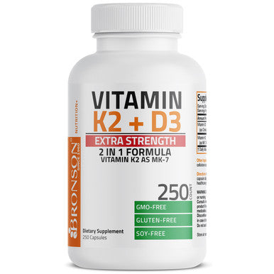 Bronson Vitamin K2 MK-7 Plus Vitamin D3 Extra Strength 250 Count