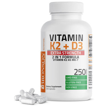 Bronson Vitamin K2 MK-7 Plus Vitamin D3 Extra Strength 250 Count