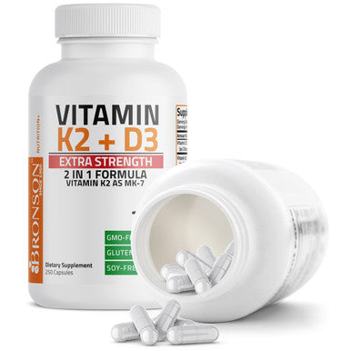 Bronson Vitamin K2 MK-7 Plus Vitamin D3 Extra Strength 250 Count