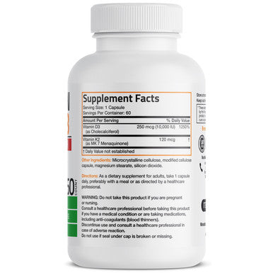 Bronson Vitamin K2 MK-7 Plus Vitamin D3 Extra Strength 60 Count