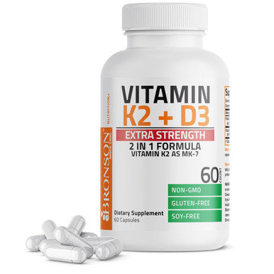 Bronson Vitamin K2 MK-7 Plus Vitamin D3 Extra Strength 60 Count