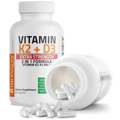 Bronson Vitamin K2 MK-7 Plus Vitamin D3 Extra Strength 60 Count