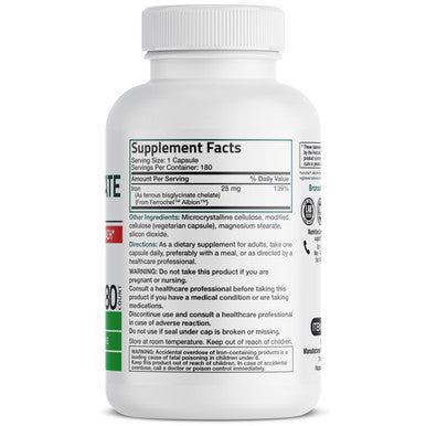 Bronson Iron Bisglycinate - 25 mg 180 Count
