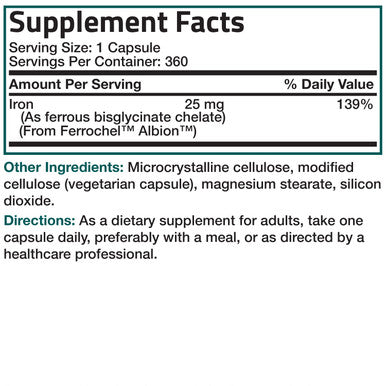 Bronson Iron Bisglycinate - 25 mg 360 Count
