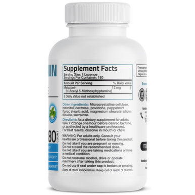 Bronson Melatonin Fast Dissolve - Peppermint - 12 mg 180 Count
