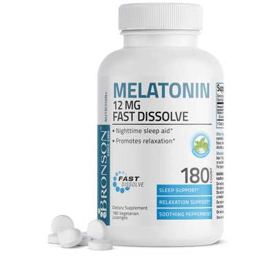 Bronson Melatonin Fast Dissolve - Peppermint - 12 mg 180 Count