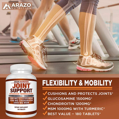 Glucosamine Chondroitin Turmeric Msm Boswellia Joint Support Supplement for Relief 180 Tablets Arazo Nutrition