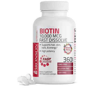 Bronson Biotin 10,000 MCG Fast Dissolve Berry Flavored Lozenges 360 Count