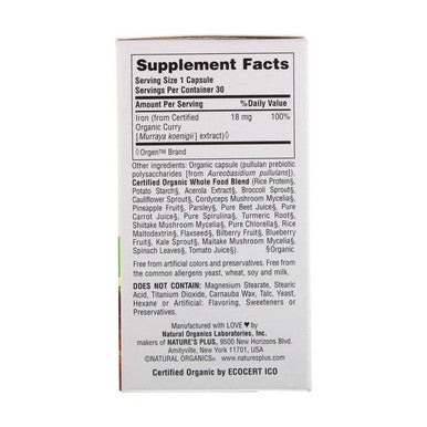 Natures Plus Garden Iron Capsules (Vegan) 30 Capsules