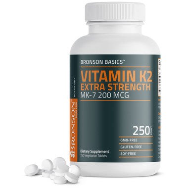 Bronson Vitamin K2 Extra Strength MK-7 200 MCG 250 Count