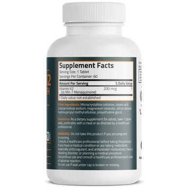 Bronson Vitamin K2 Extra Strength MK-7 200 MCG 60 Count