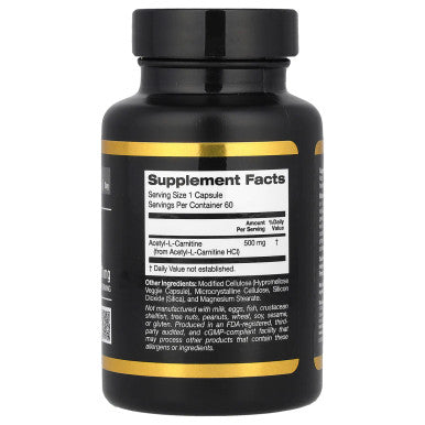 California Gold Nutrition, Acetyl-L-Carnitine, Alfasigma Sourced, Amino Acid, 500 mg, 60 Veggie Capsules, Milk-Free, Egg-Free, Fish-Free, Gluten-Free, Peanut Free, Treenut Free, Shellfish Free, CGN