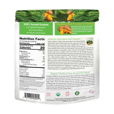 Organic Traditions Probiotic Super Greens With Turmeric 100 g