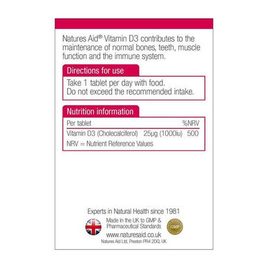 Natures Aid Vitamin D3 1000 IU Tablets 90's