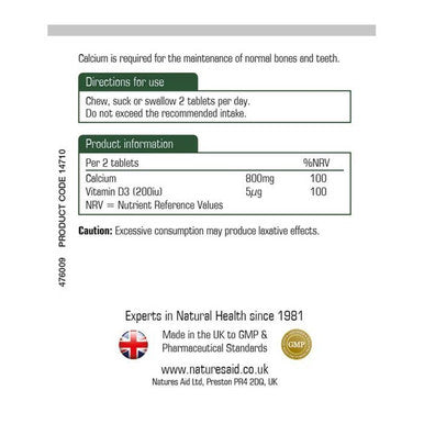 Natures Aid Calcium 400 mg Chewable Tablets 60's