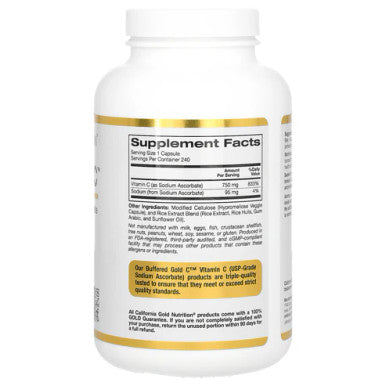 California Gold Nutrition Buffered Vitamin C Capsules, 750 mg, 240 Veggie Capsules