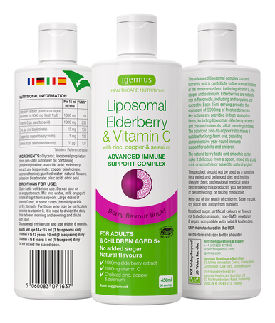 Igennus Liposomal Elderberry & Vitamin C with Zinc, Copper & Selenium 450ml